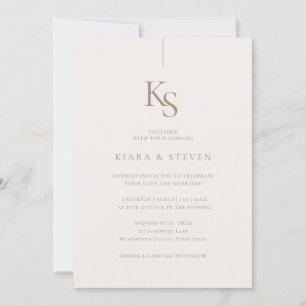 Classic Simple Monogram   Bohemian Beige Wedding Invitation