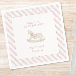 Classic Simple Pink Rocking Horse Girl Baby Shower Napkin