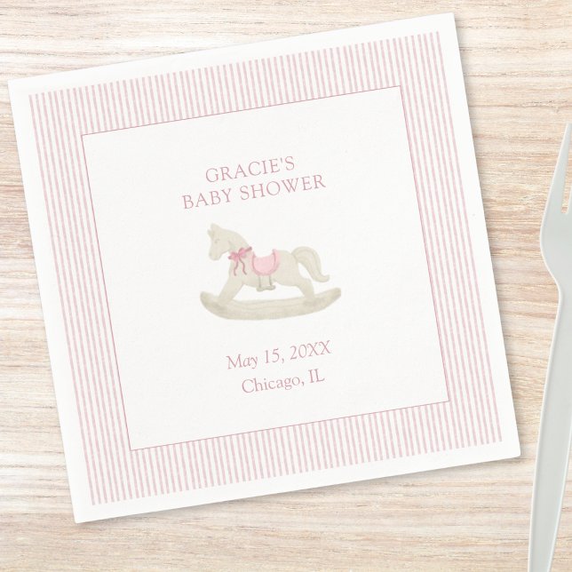 Classic Simple Pink Rocking Horse Girl Baby Shower Napkin (Creator Uploaded)