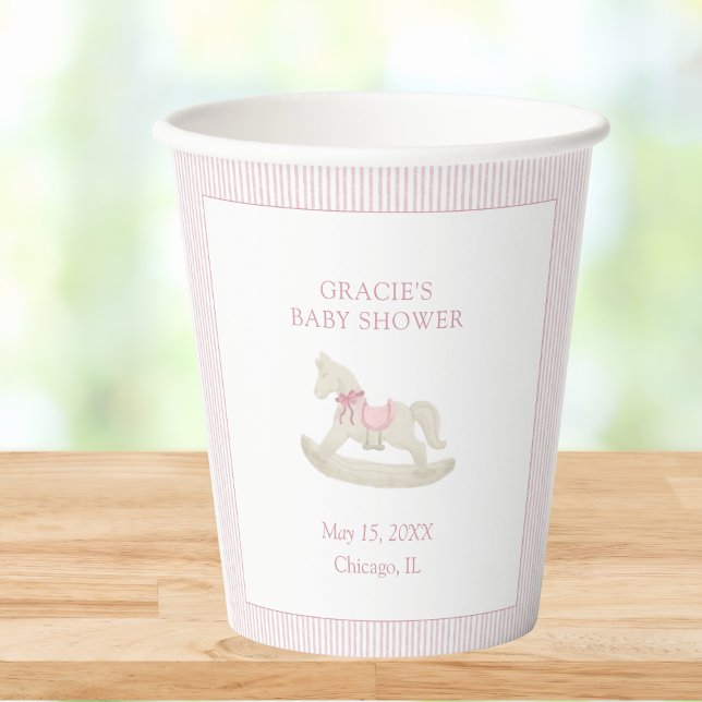 Classic Simple Pink Rocking Horse Girl Baby Shower Paper Cups (Creator Uploaded)