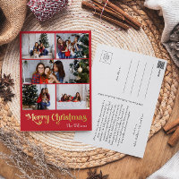Classic Simple Red Five Photo Merry Christmas Gold