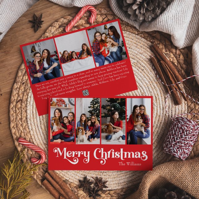 Classic Simple Red Merry Christmas Seven Photo Holiday Card (Creator Uploaded)