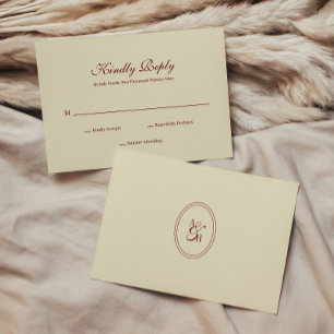 Classic Simple Script Ivory Cream Wedding Monogram RSVP Card