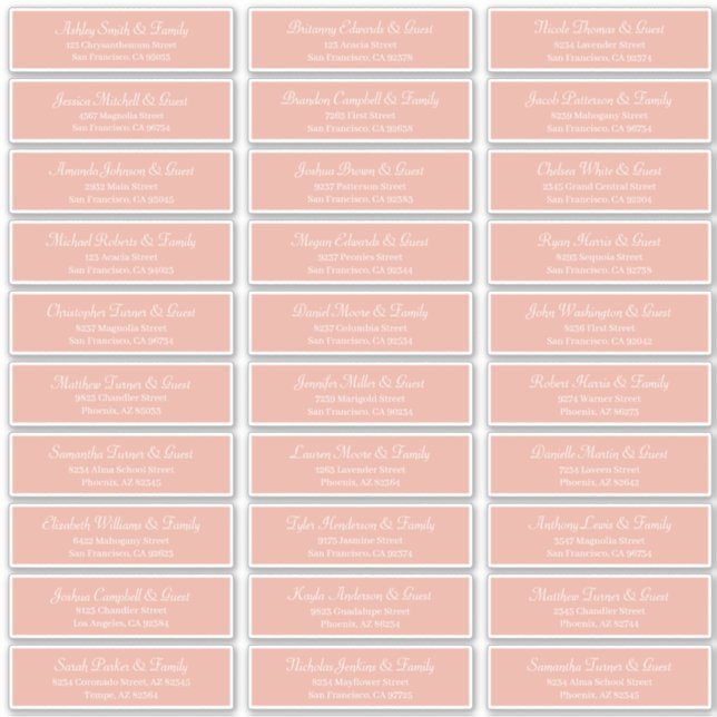 Classic Simple Script Wedding Guest Names Address (Front)