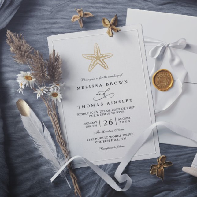 Classic Simple Shell Gold Elegant Modern Wedding Invitation (Creator Uploaded)