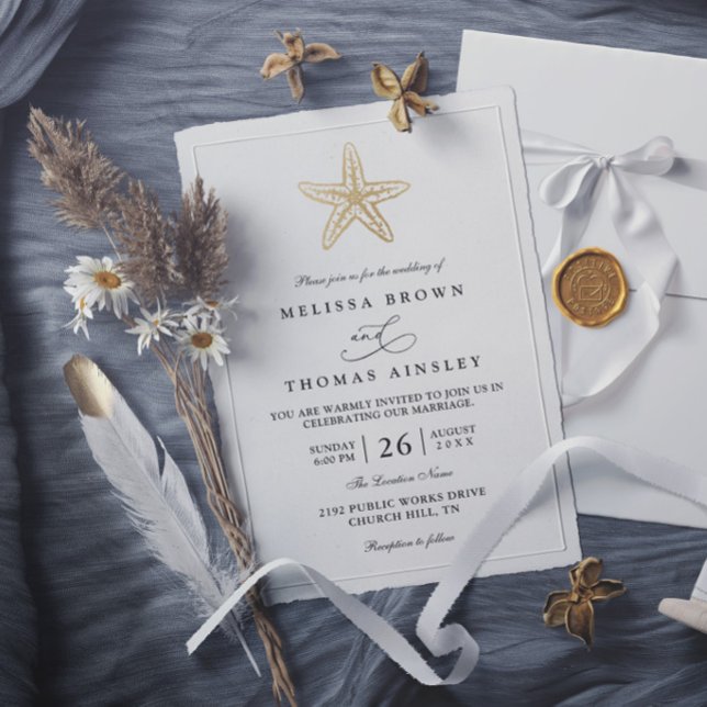 Classic Simple Shell Gold Elegant Modern Wedding Invitation (Creator Uploaded)