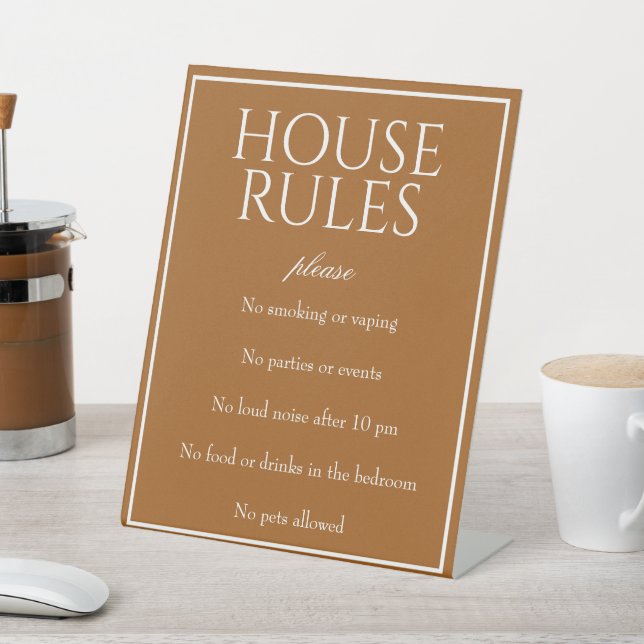 Classic Simple Sienna House Rules Table Sign (In SItu)