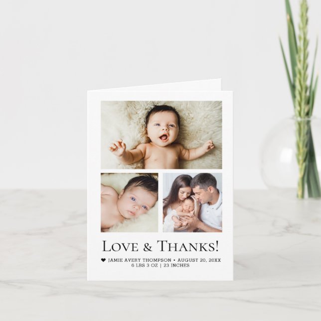 Classic Simple Typography Love & Thanks baby photo Thank You Card (Front)