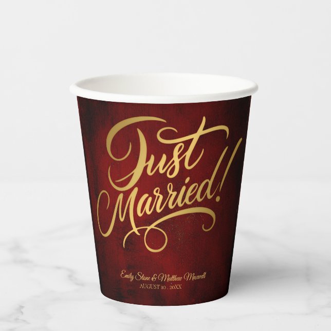 Classic Simple Vintage ''JUST MARRIED'' Wedding Paper Cups (Front)