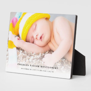 Classic Simple White Gradient New Baby Photo Easel Plaque