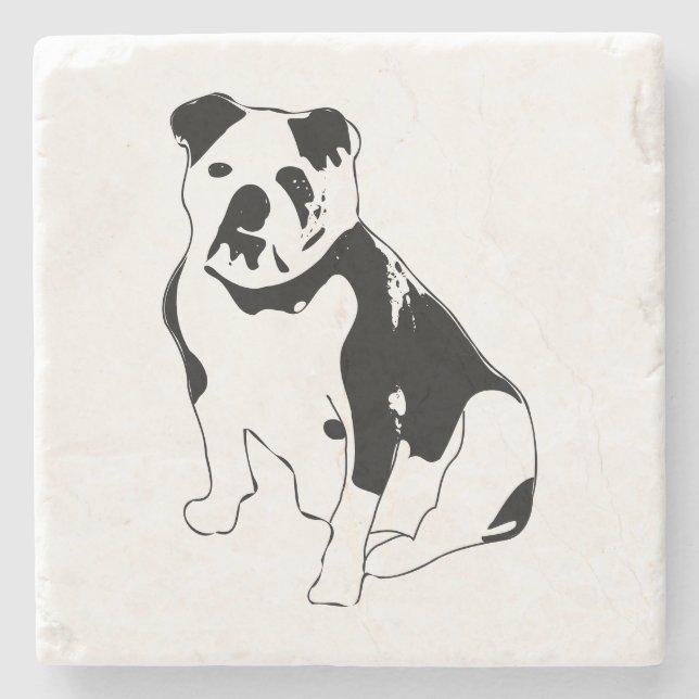 Classic Sitting Bulldog Black and White Art Stone Coaster (Front)