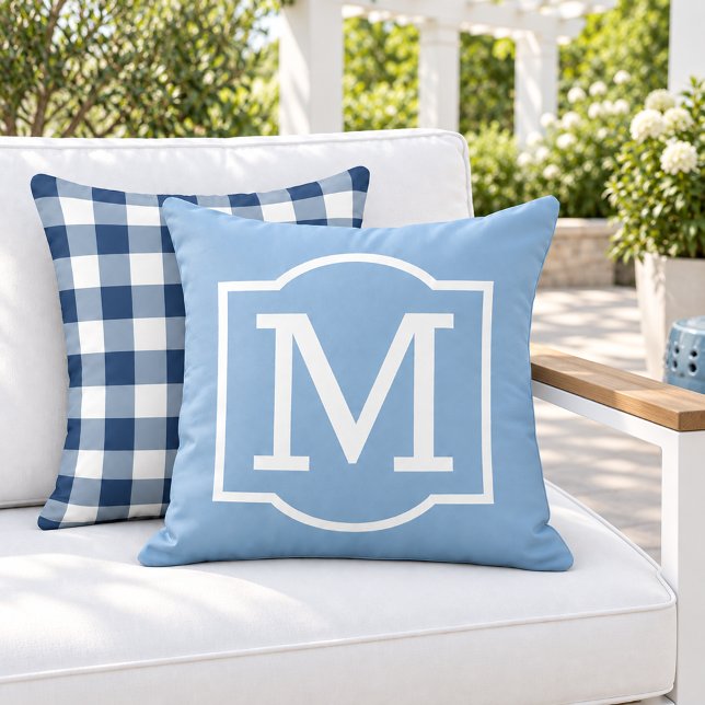 Classic Sky Blue White Bracket Monogram Cushion (Creator Uploaded)