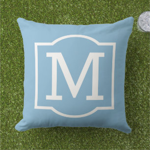Classic Sky Blue White Bracket Monogram Cushion