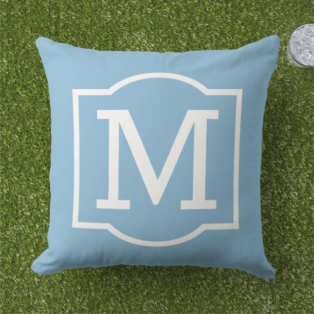 Classic Sky Blue White Bracket Monogram Cushion (Grass)