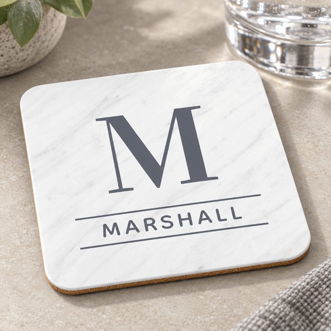 Classic Slate Grey Serif Monogram Name Coaster (Creator Uploaded)