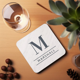 Classic Slate Grey Serif Monogram Name Coaster