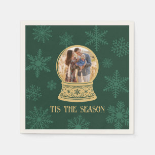 Classic Snow Globe Photo Personalised Christmas Napkin