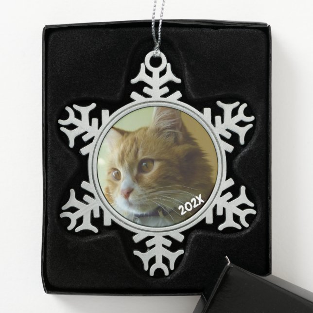 Classic Snowflake Dated Photo Pewter Tree Ornament (Box)