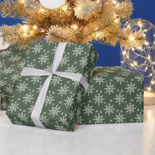 Classic Snowflake Elegance - Green & White Winter Wrapping Paper