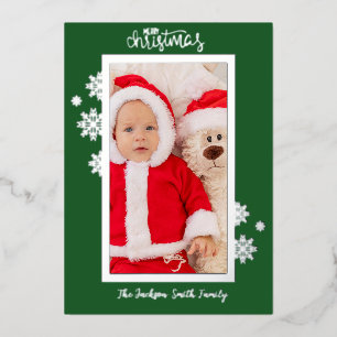 Classic Snowflake Green Foil Photo Christmas