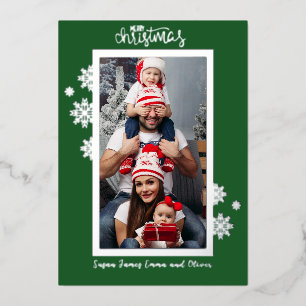 Classic Snowflake Green Foil Photo Christmas