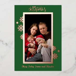Classic Snowflake Green Rose Foil Photo Christmas