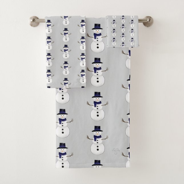 Classic Snowman with Dark Blue Scarf Art Bath Set (Insitu)