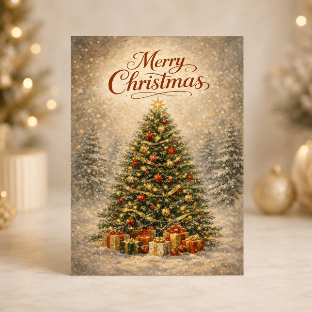 Classic Snowy Christmas Tree  Holiday Card (Creator Uploaded)