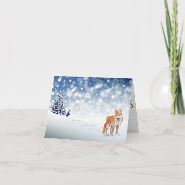 Classic Snowy Forest Red Fox Merry Christmas Holiday Card (Front)