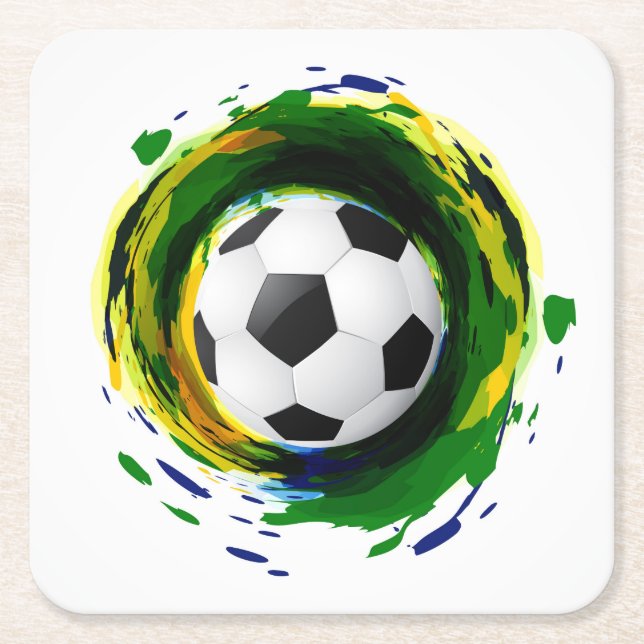 Classic Soccer Ball Graphic Square Paper Coaster (Front)