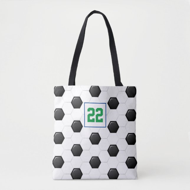 Classic Soccer Ball White Black Sports Team Number Tote Bag (Front)