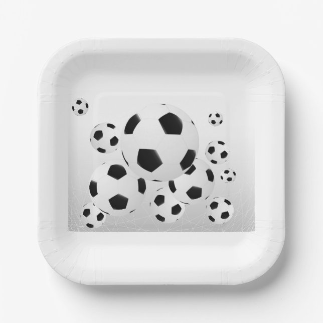 Classic Soccer Football Balls Flying Sports Paper Plate (Front)