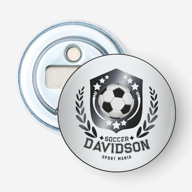 Classic Soccer Shield | Custom Text and Background Bottle Opener (Front)