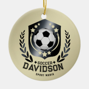 Classic Soccer Shield Custom Text and Background Ceramic Tree Decoration