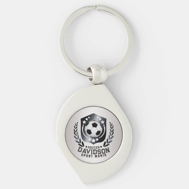 Classic Soccer Shield | Custom Text and Background Key Ring (Front)