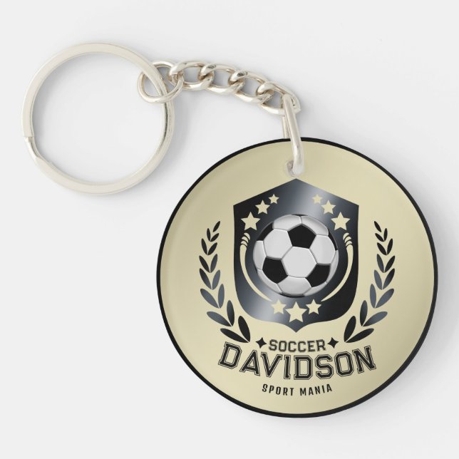 Classic Soccer Shield | Custom Text and Background Key Ring (Front)