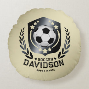 Classic Soccer Shield Custom Text and Background Round Cushion