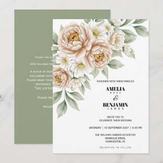 Classic Soft Beige Flowers Greenery Wedding Invitation