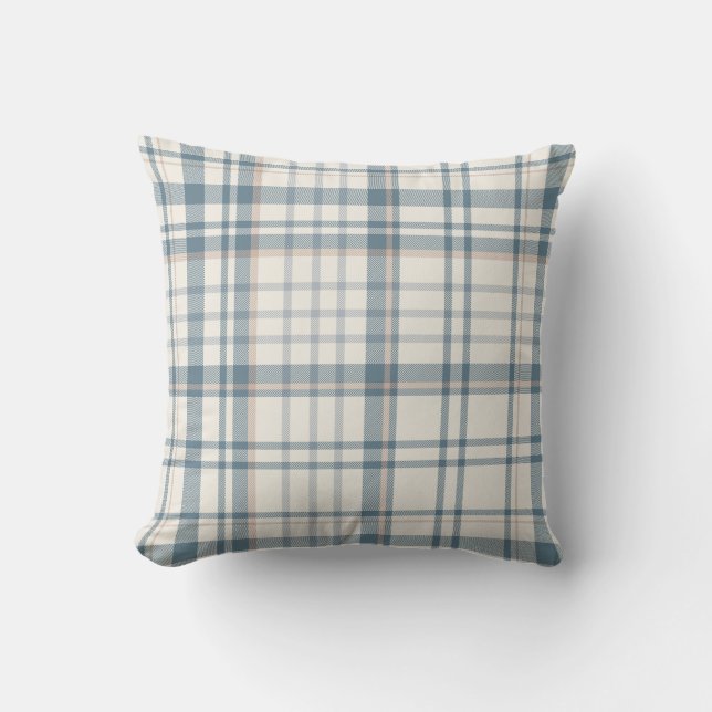 Classic Soft Blue & Beige Plaid Cushion (Front)