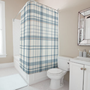Classic Soft Blue & Beige Plaid Shower Curtain