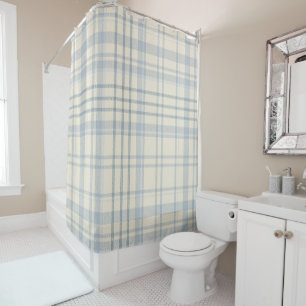 Classic Soft Blue & Beige Plaid Shower Curtain