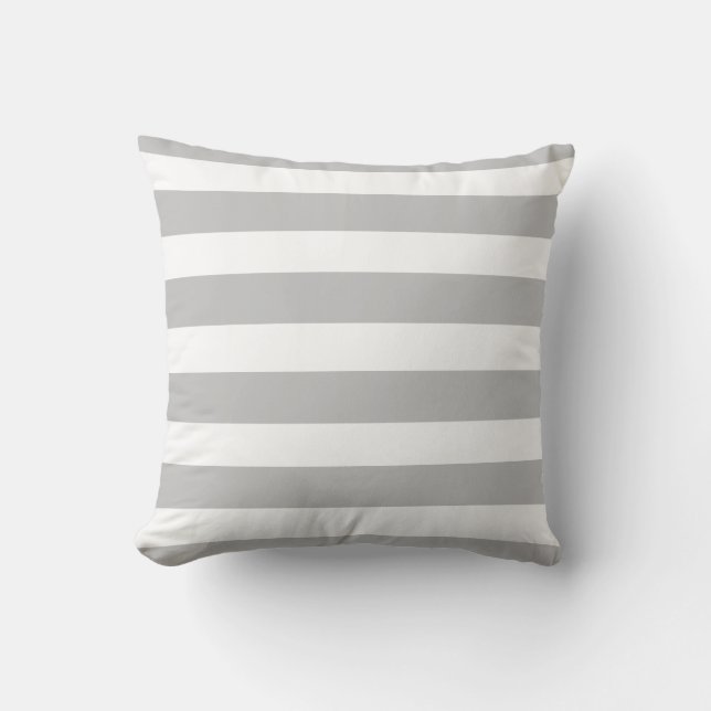 Classic soft grey white strips cushion (Front)