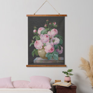 Classic Soft Pink Roses in Vase Vintage Art Hanging Tapestry
