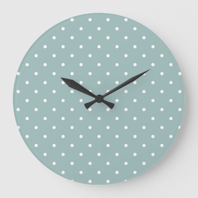Classic Soft Sage Green White Dots Minimalist Geom Large Clock (Front)