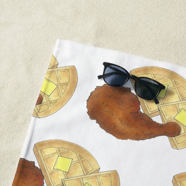 Classic Soul Food Fried Chicken and Waffles Diner Beach Towel (In Situ)