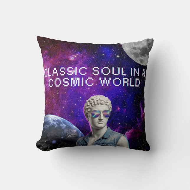 Classic soul in a cosmic world cushion (Front)