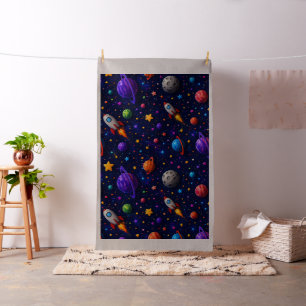 Classic space adventure rockets, planets, and star fabric