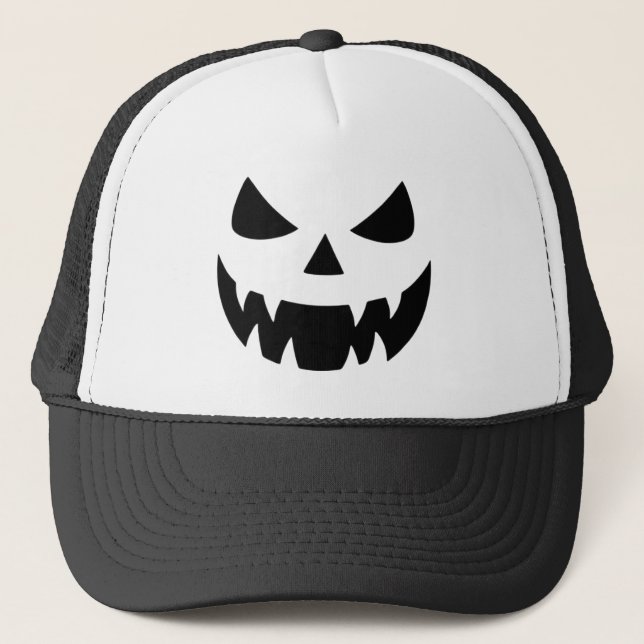Classic, spooky pumpkin face trucker hat (Front)