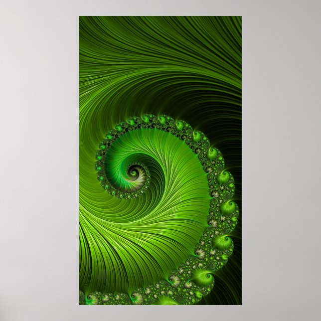 Classic Spring Green Spiral Fractal Abstract Poster (Front)