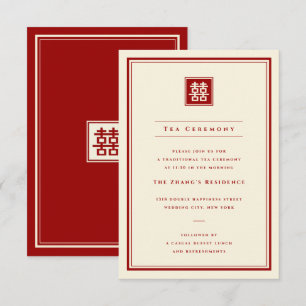 Classic Square Double Happiness 囍 Tea Ceremony Invitation